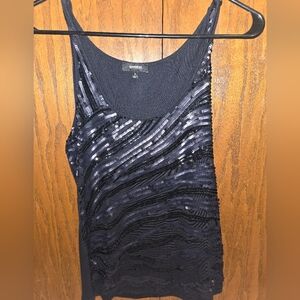 Express Black Sequin Fitted Tank Top